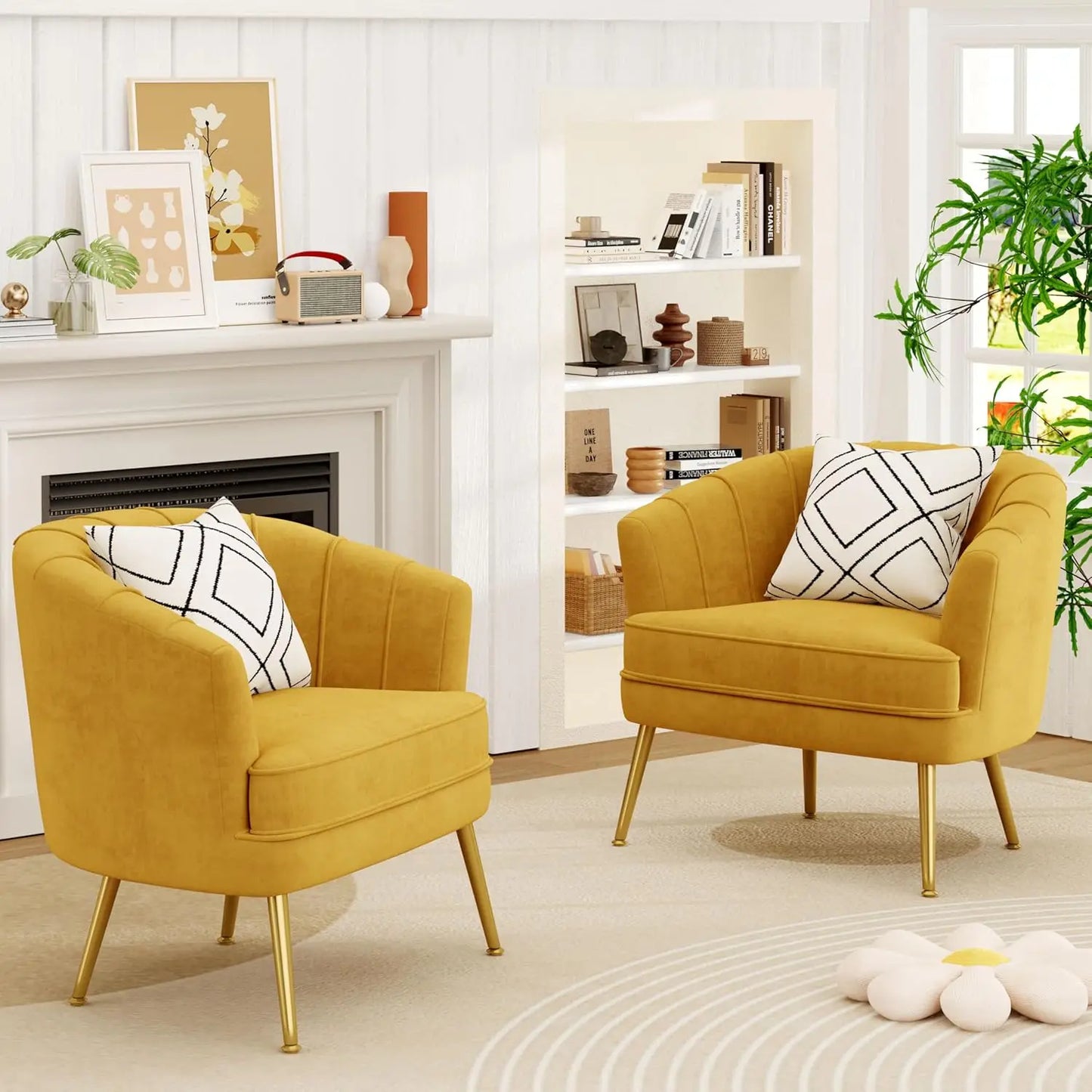 Velvet Upholstered Accent Chair Set