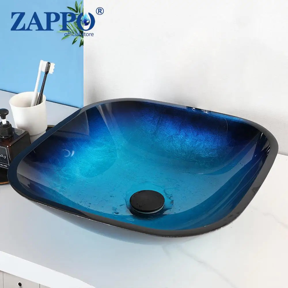 Tempered Glass Vessel Sink with Waterfall Black Faucet