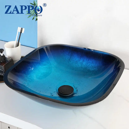 Tempered Glass Vessel Sink with Waterfall Black Faucet