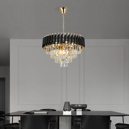 Modern Black & Gold Crystal Chandelier | Luxury LED Ceiling Light