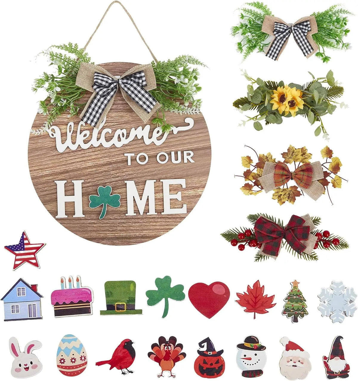 Interchangeable Welcome Home Sign | Seasonal Farmhouse Door Décor