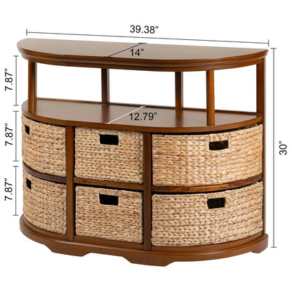 Half Moon Console Table With 6 Baskets