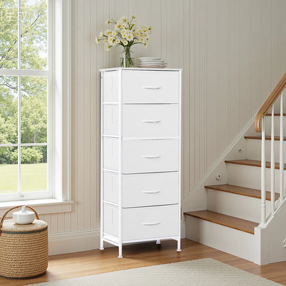 Lightweight Wardrobe with Fabric Drawers, Steel Frame and Solid Wood Top