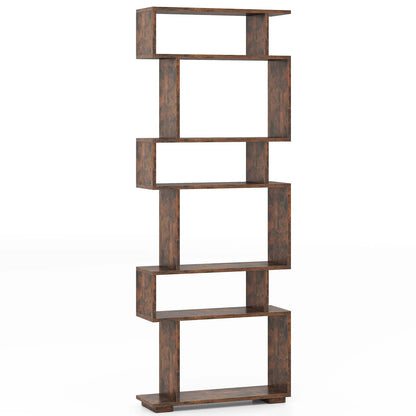 6-Tier S-Shaped Bookshelf | Modern Geometric Room Divider