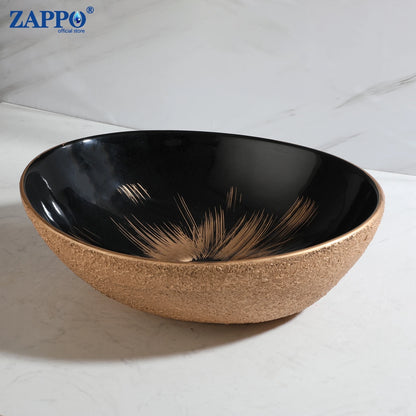 Vintage Gold Ceramic Bathroom Vessel Sink