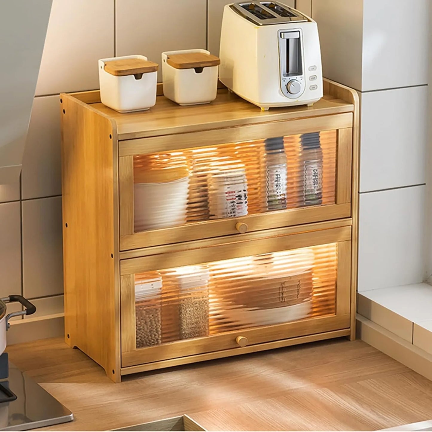 2-Tier Bamboo Kitchen Storage Cabinet.