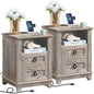 Farmhouse Style Night Stands, Set of 2, with Charging Stations