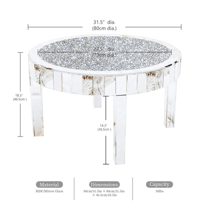 Silver Accent Table with Mirror Surface & Crystal Inlay
