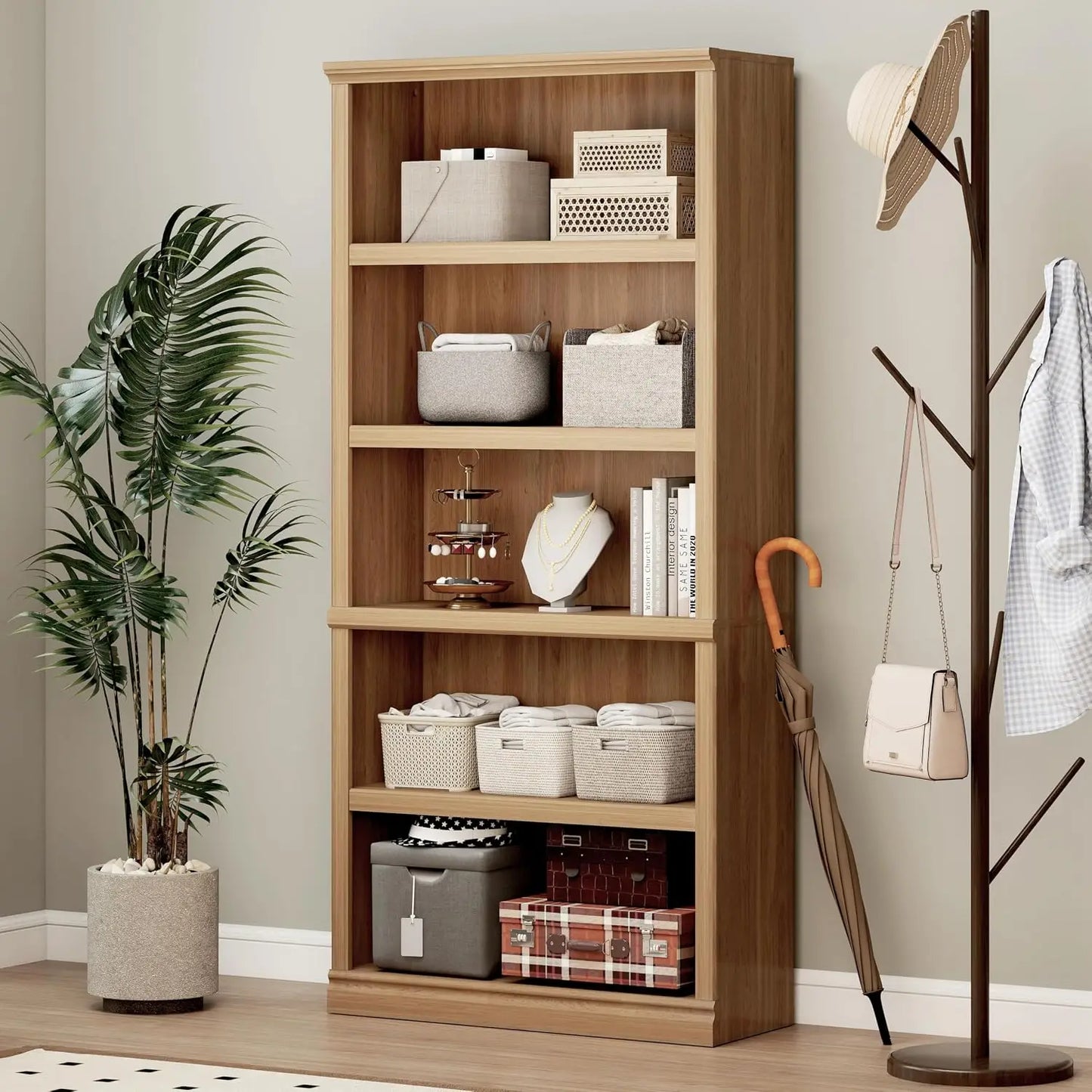 Modern 5-Tier Open Storage Bookshelf 