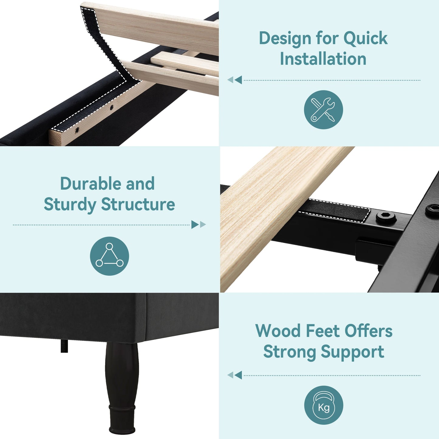 Velvet Upholstered Platform Bed with Adjustable Headboard