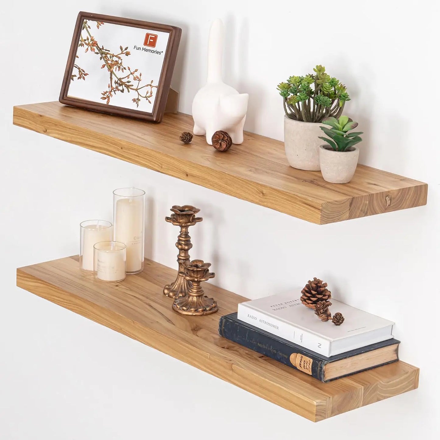 Live-Edge Solid Elm Wood Floating Shelves