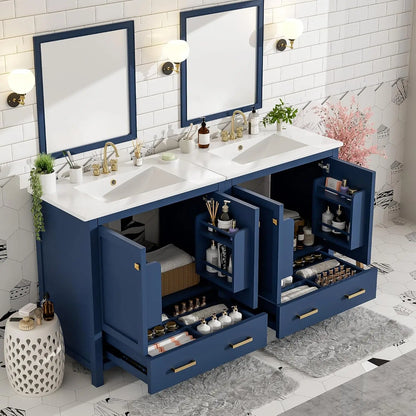 Solid Wood Dual Basin Bathroom Vanity