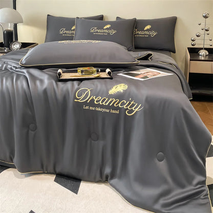 Oversized Ice Silk Summer Blanket | Cooling Lightweight Embroidered Quilt