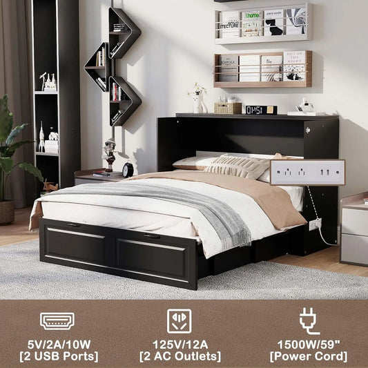Full-Size Murphy Bed, Cabinet with Storage Plus USB Charging
