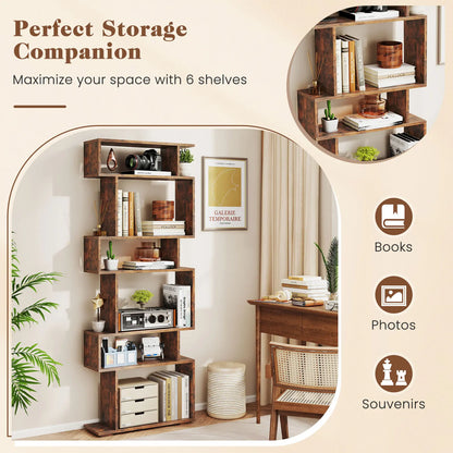 6-Tier S-Shaped Bookshelf | Modern Geometric Room Divider