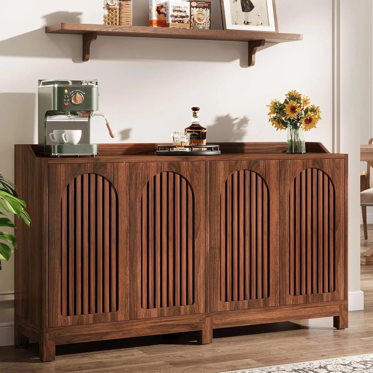 Walnut Farmhouse Style Sideboard Buffet Cabinet with Storage