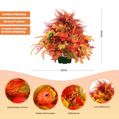 20" Artificial Fall Pumpkin & Maple Leaf Potted Plant | Autumn Outdoor Decor