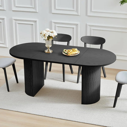 Expandable Dining Room Table with Fluted Base