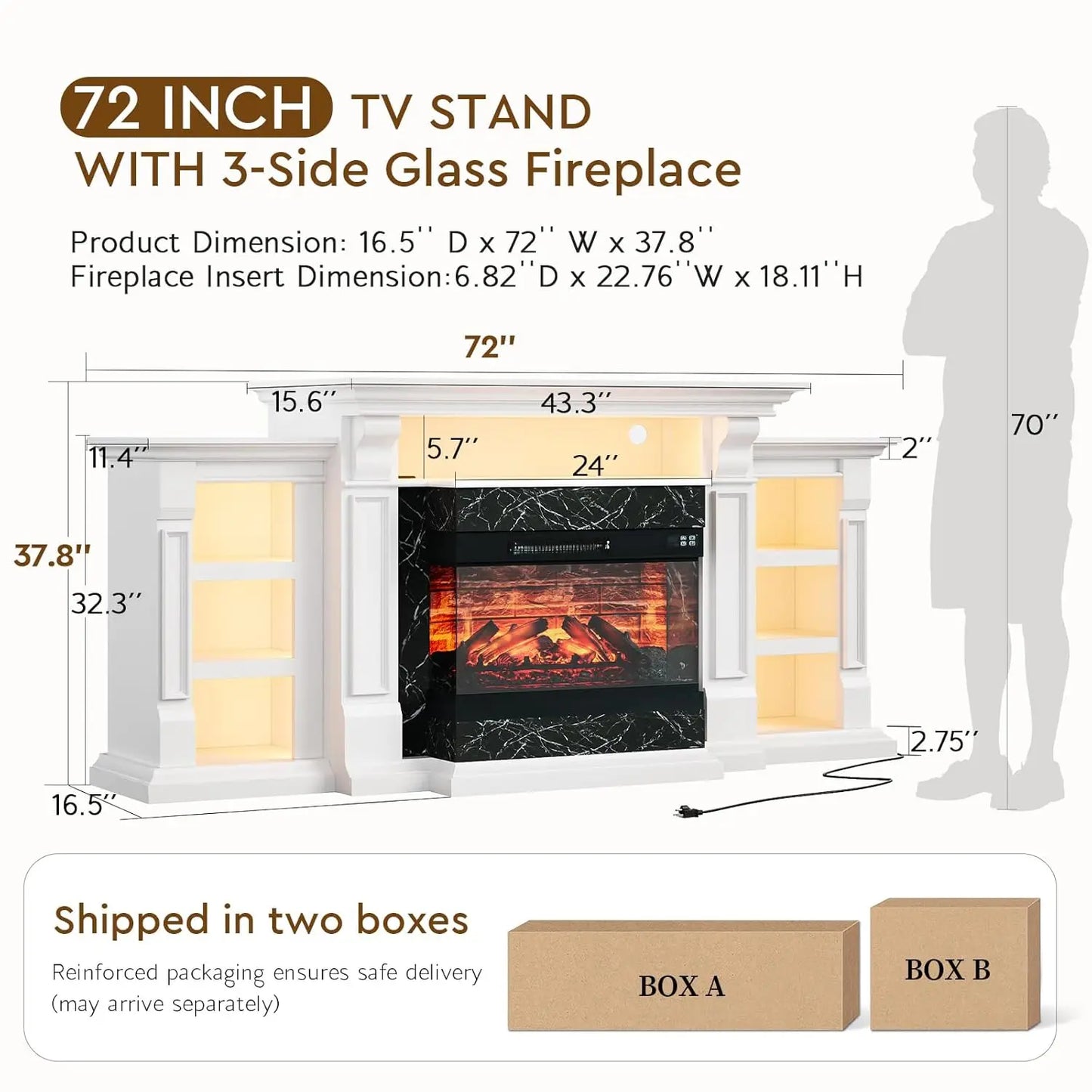 Gorgeous Electric Fireplace Mantel with Display Shelves