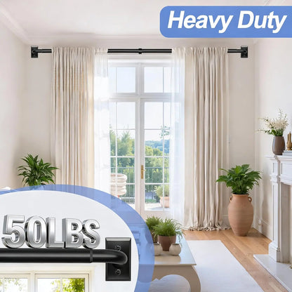 Black Wrap Around Blackout Curtain Rod | Heavy-Duty Adjustable Rod 48–90 Inch