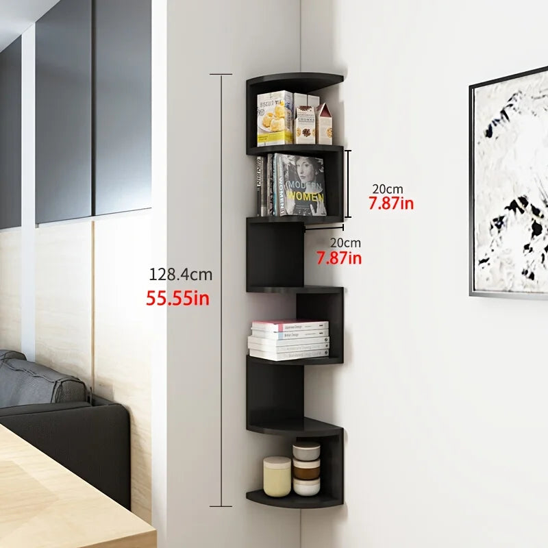 7-Tier Rustic Corner Wall Shelf | Floating Triangular Wall Storage Rack