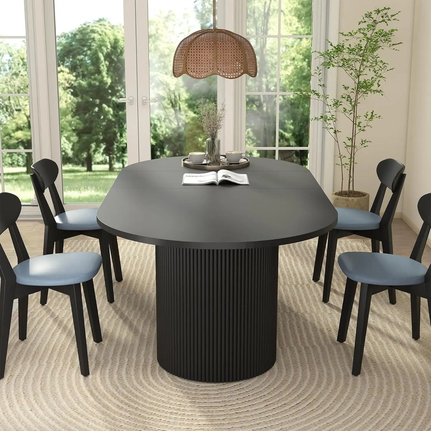 Expandable Dining Room Table with Fluted Base
