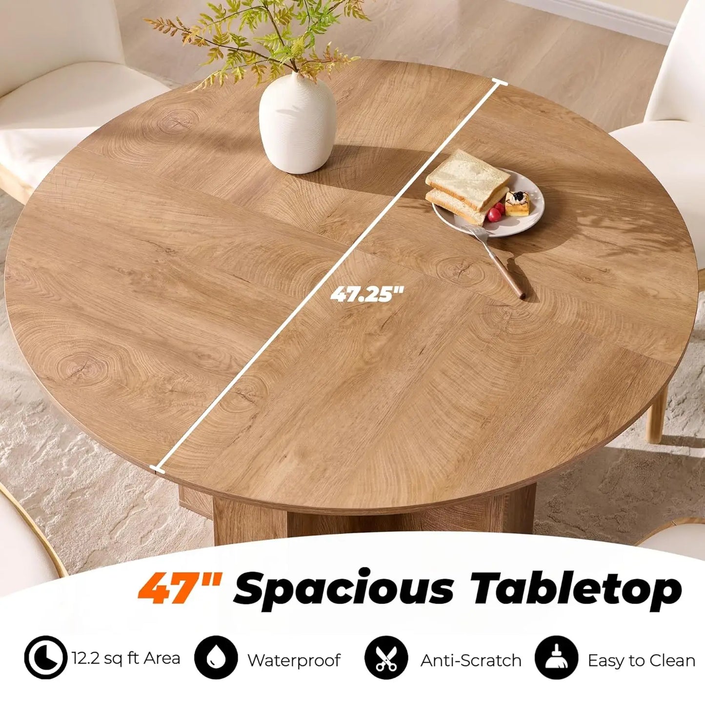 Luxury 47" Round Pedestal Dining Room Table