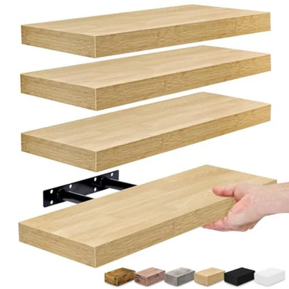 4-Pack Maple Wood Floating Shelf Set