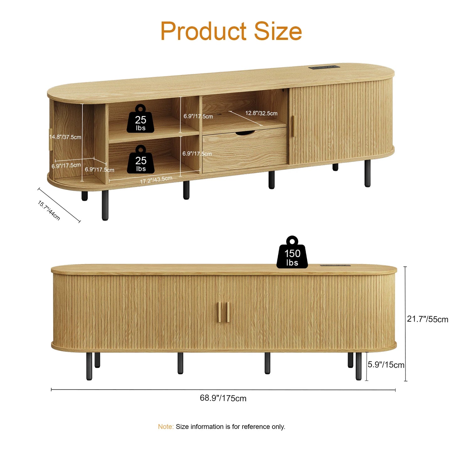 Modern TV Stand with Power Outlet & Sliding Door Storage