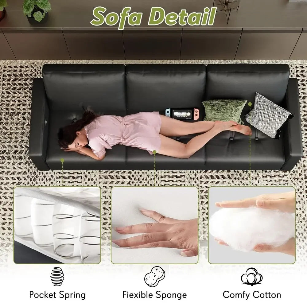 Modern Faux Leather Sofa Set with USB Charging
