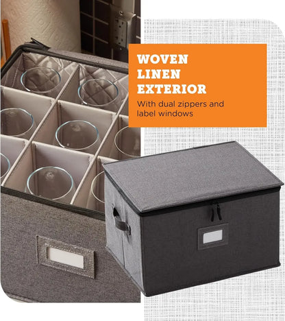 Hard Shell Organizer for Stemware and Glassware Sets, Stackable