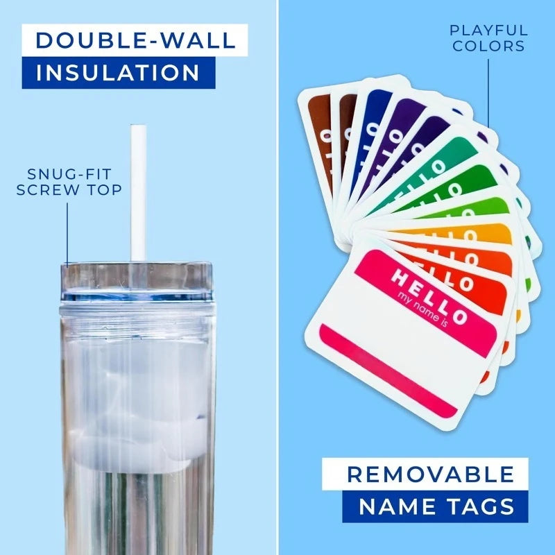 Reusable Double-Wall Clear Tumbler Set with Lids and Straws