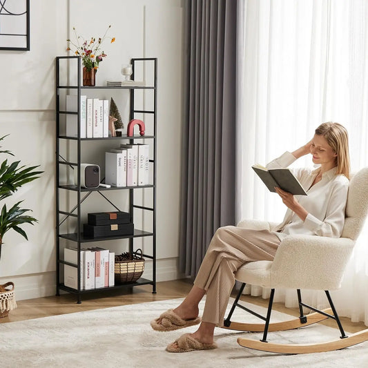 5-Tier Modern Bookshelf with Industrial Black Metal Frame