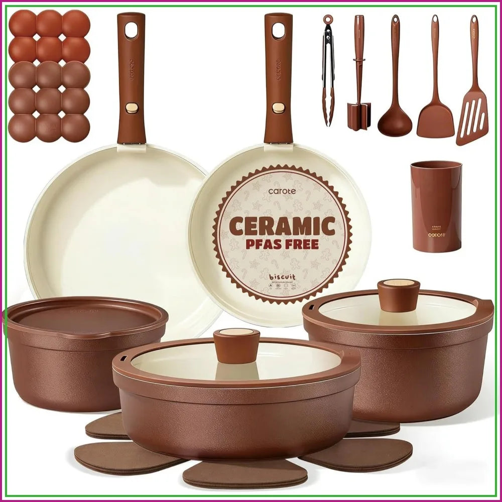 Ceramic Cookware Set with Removable Handles