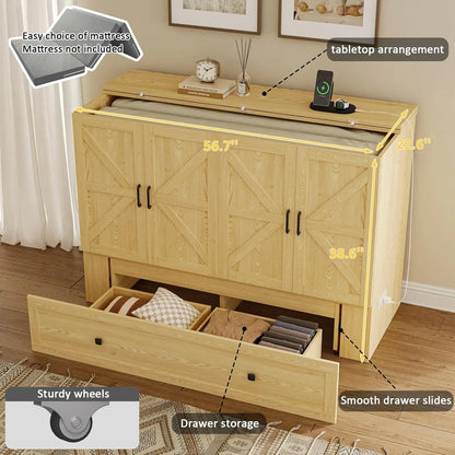 Wall Mounted Full-Size Murphy Bed with Foldable Panel and Charging Station