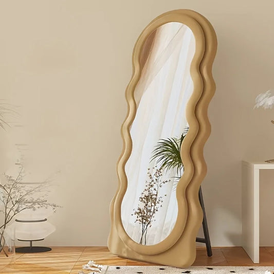 Arched Full-Length Floor Mirror | Tea Colored Wood Frame Shatterproof Dressing Mirror