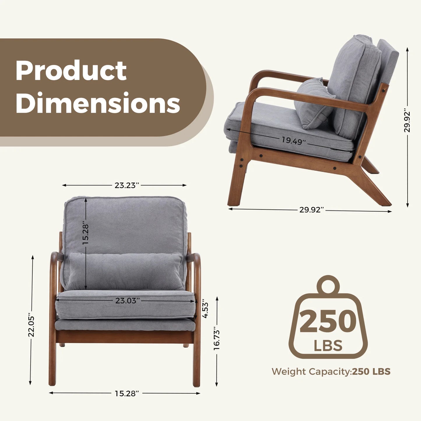 Mid Century Modern Lounge Chair with a Solid Wooden Frame