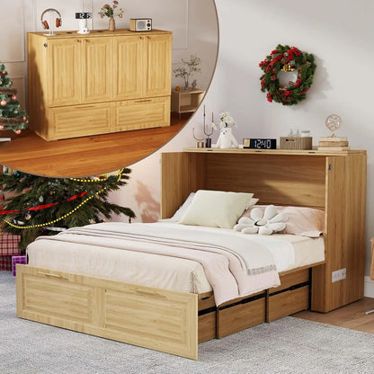 Full-Size Murphy Bed, Cabinet with Storage Plus USB Charging