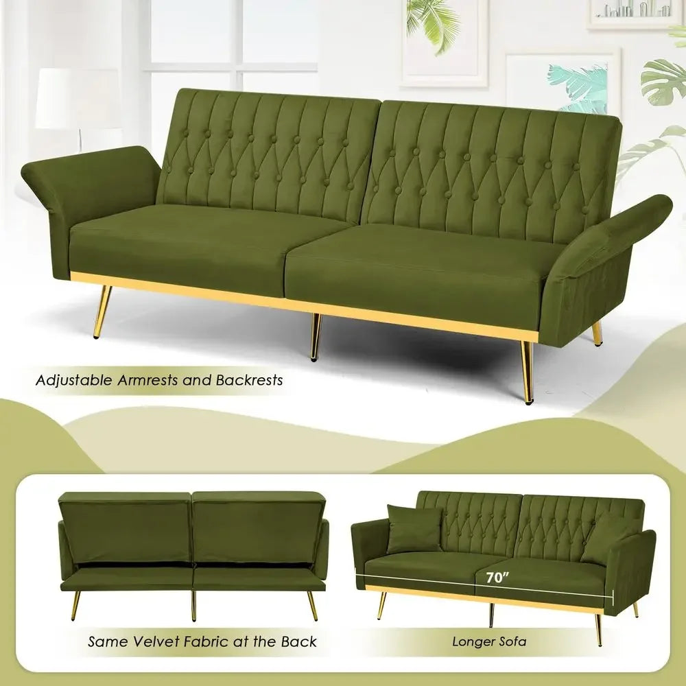 Olive Green Velvet Futon Sofa Bed