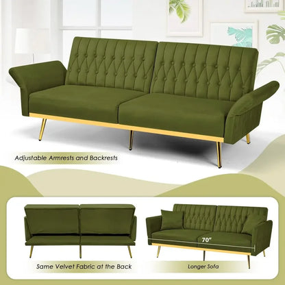 Olive Green Velvet Futon Sofa Bed