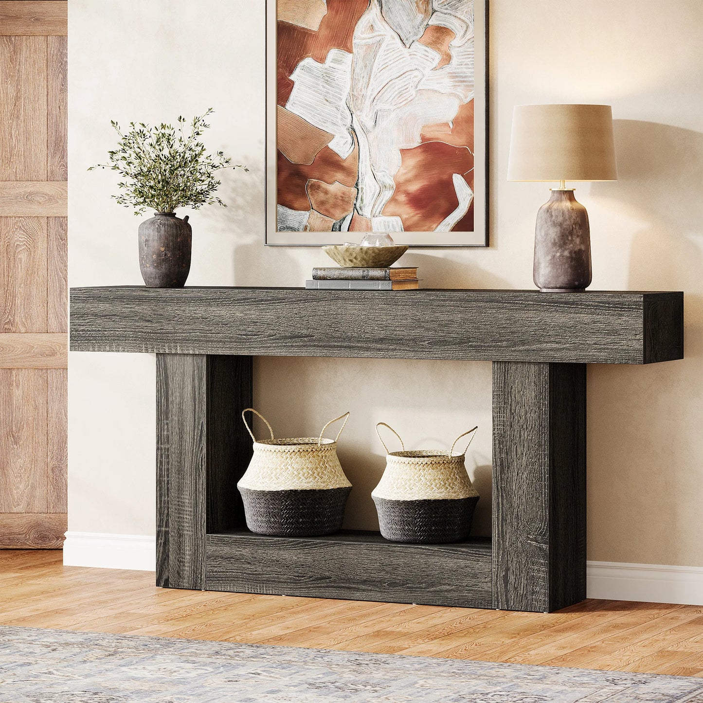 Farmhouse Style Wooden Console Table