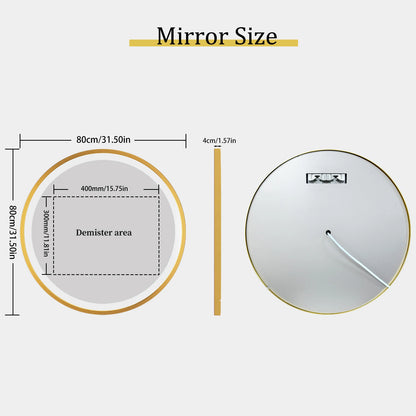 Gold-Framed Round Lighted Bathroom Mirror