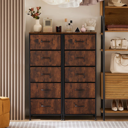 Lightweight Wardrobe with Fabric Drawers, Steel Frame and Solid Wood Top