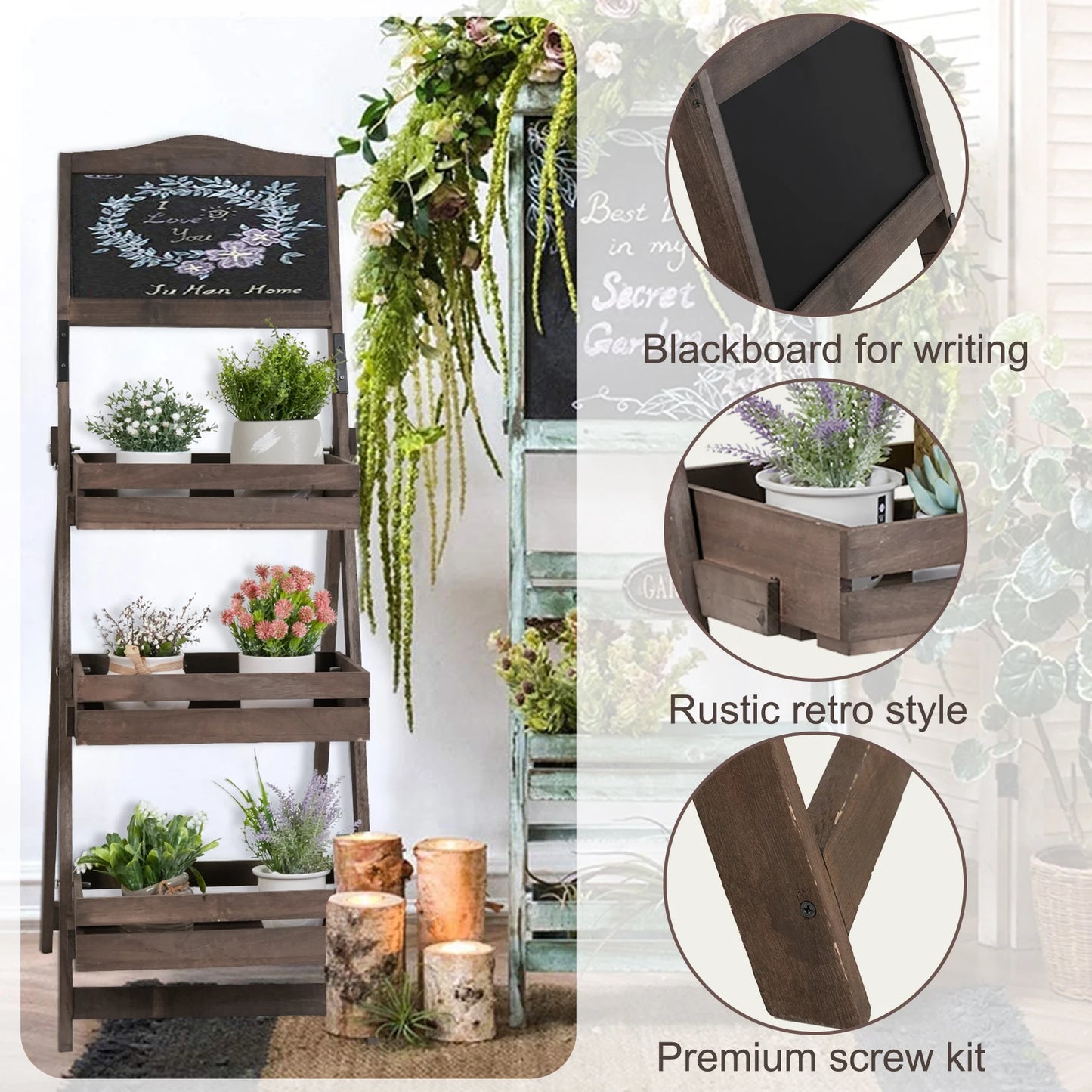 Folding Ladder 3-Tier Plant Stand