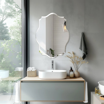 Scalloped Frameless Wall Mirror with Beveled Edge | Modern Irregular Vanity Mirror