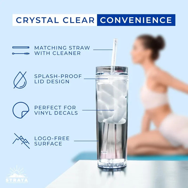 Reusable Double-Wall Clear Tumbler Set with Lids and Straws
