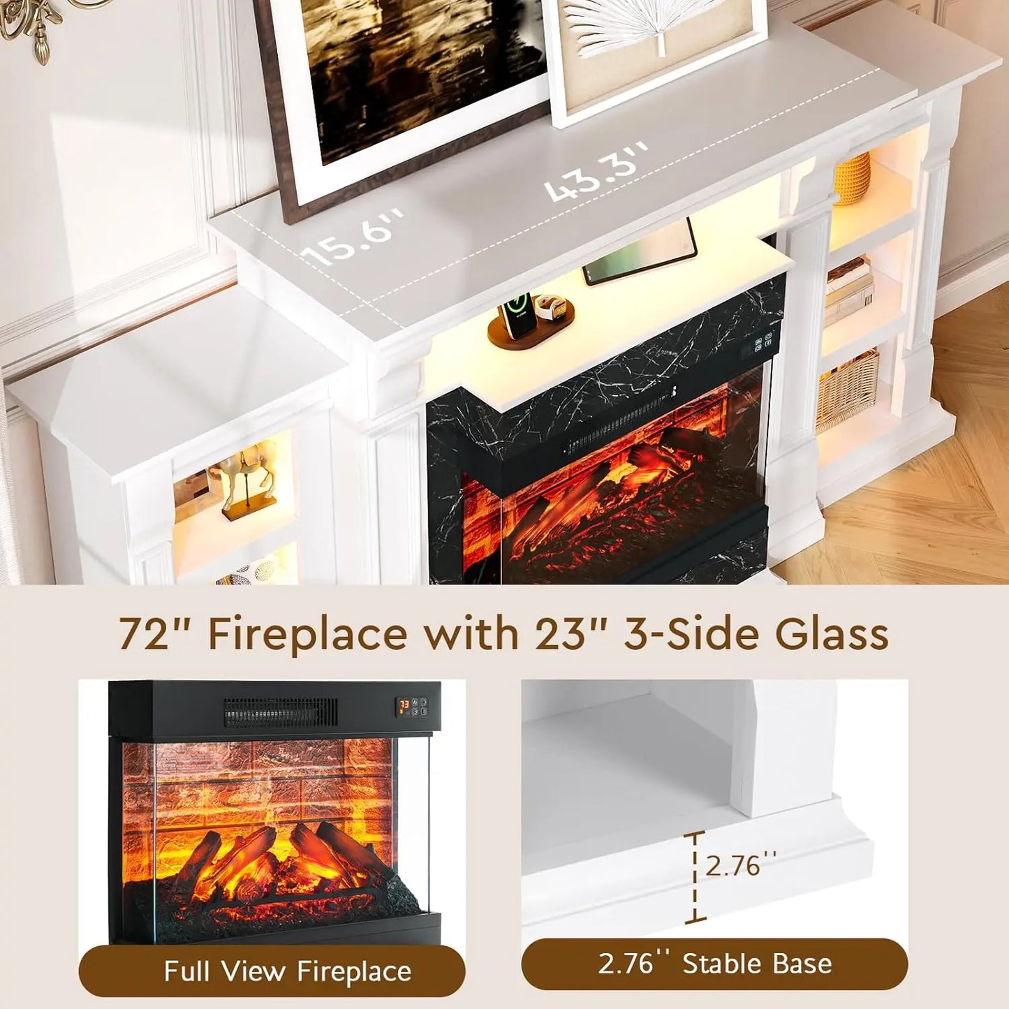 Gorgeous Electric Fireplace Mantel with Display Shelves