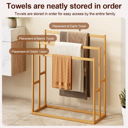Wood Vertical Towel Rack | 3-Tier Freestanding Floor Towel Stand with Storage