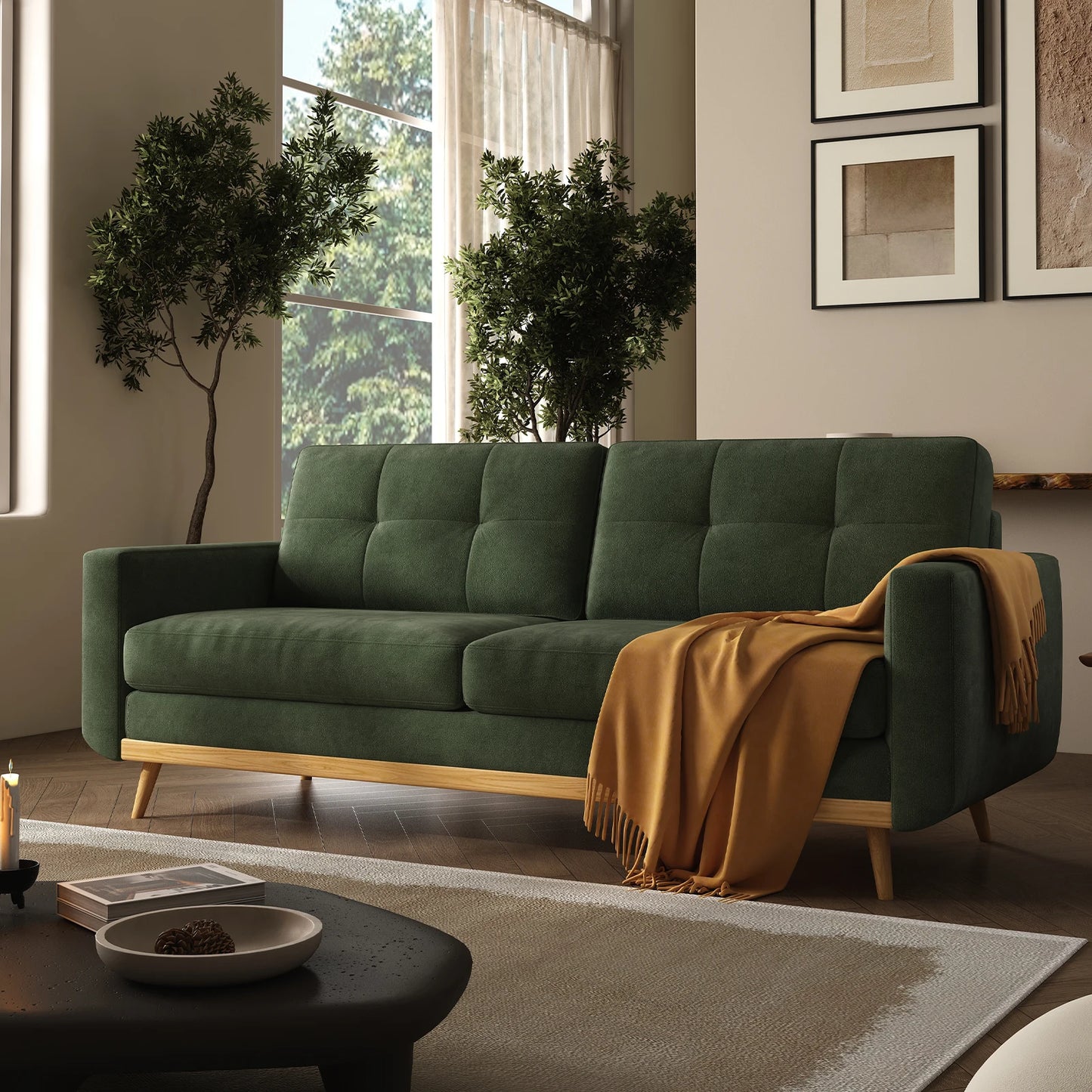 Mid-Century Modern Loveseat with Wooden Legs