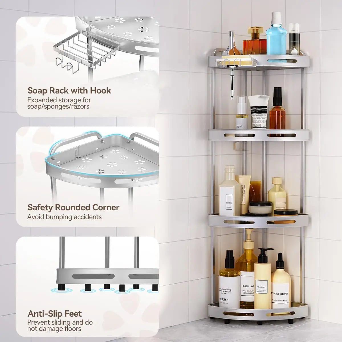 3-Tier Corner Shower Organizer with Soap Dish | Rust-Resistant Bathroom Shelf